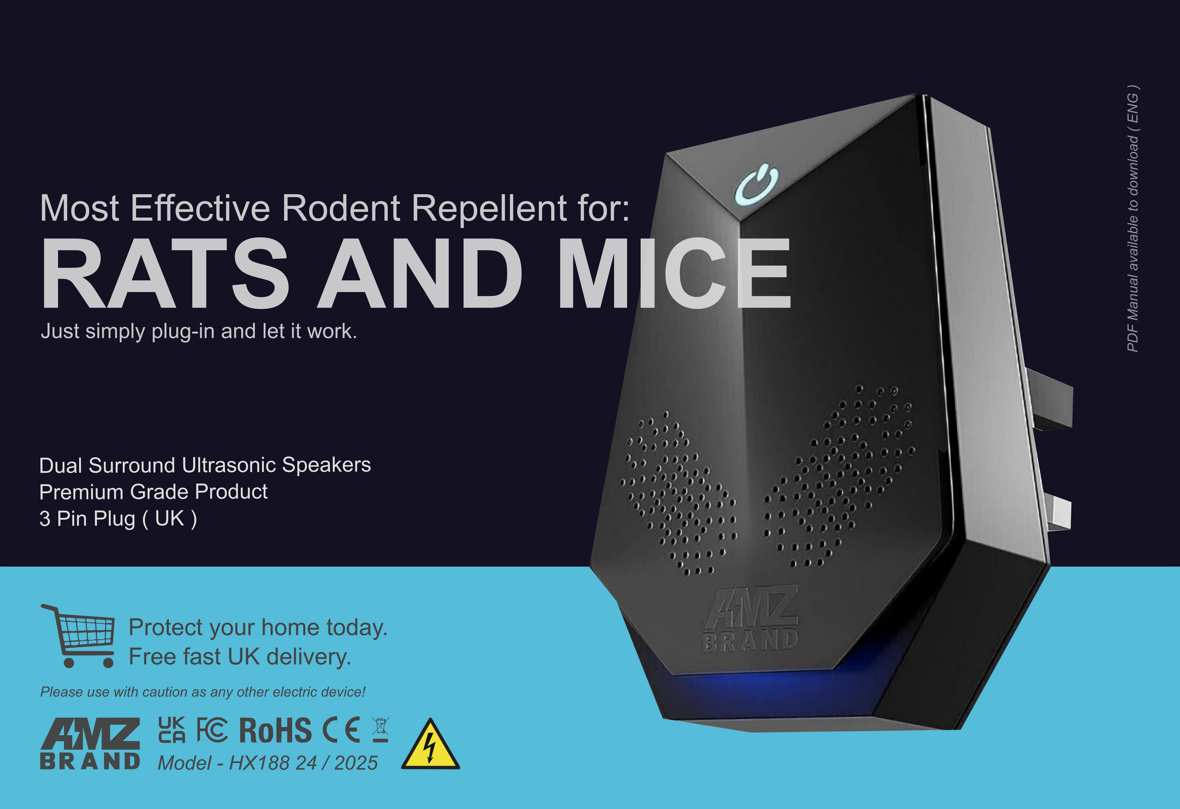 Repellent Plug In UK. Dual Speakers. Premium Grade Rodent Repellent for Effective Pest Control.