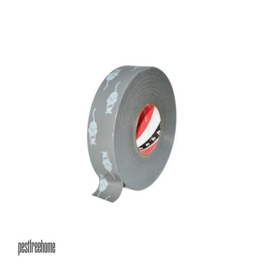 A roll of grey rodent deterrent tape with white rat symbols printed on the surface. The tape is designed to protect electrical cables, wires, and pipes from rodent damage by creating a chew-resistant barrier. It is durable, easy to apply, and suitable for automotive, household, and industrial use.